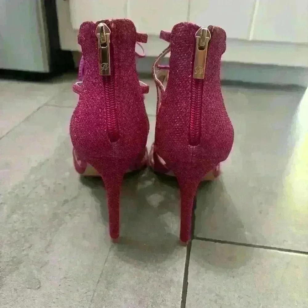 Belle by Badgley Mischka Pink Fuschia Sparkly Glitter Strappy High Heels Size 10
